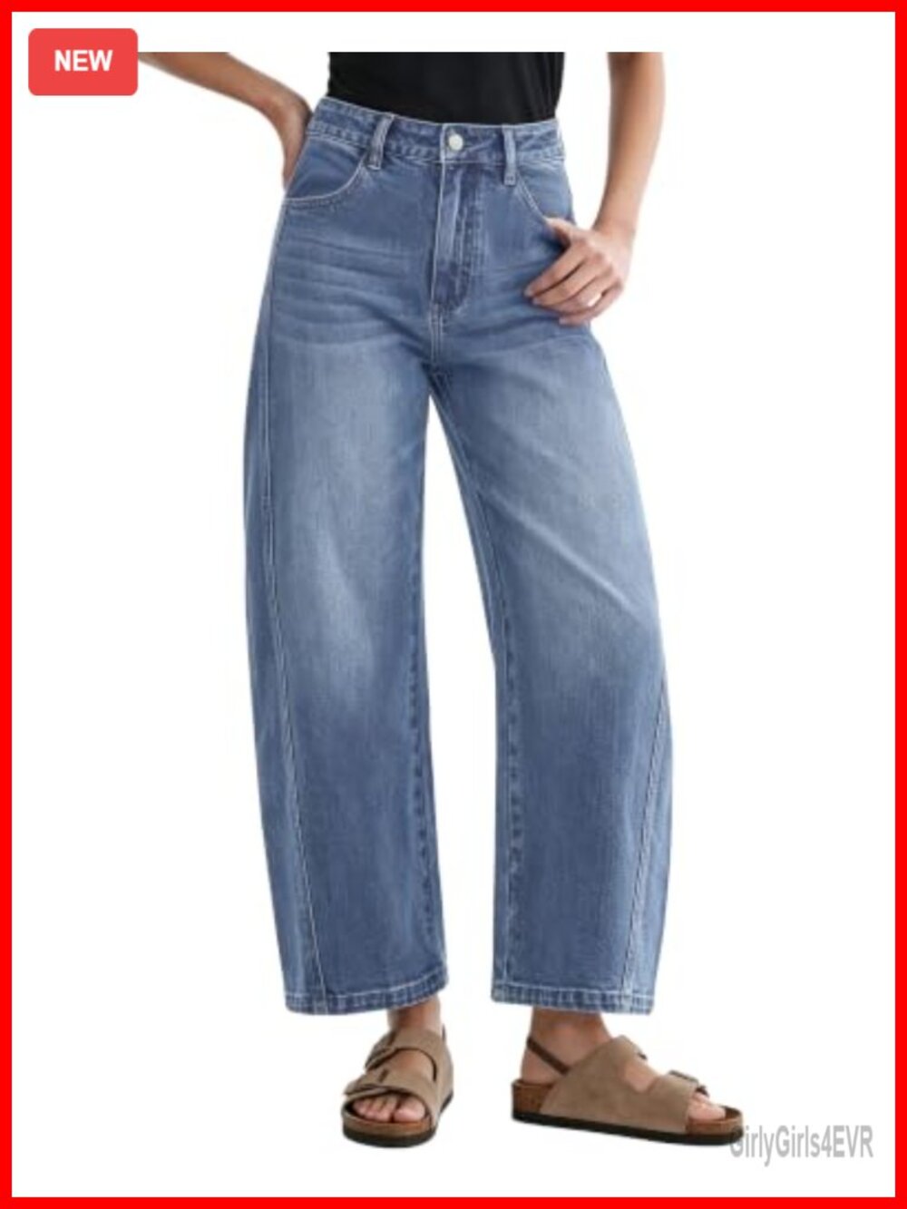 High Waisted Barrel Jeans Wide Leg Cropped Stretch Denim Pants